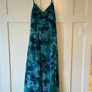 Lulu's Beautiful Soul Teal Green Floral Print Twist-front Maxi Dress